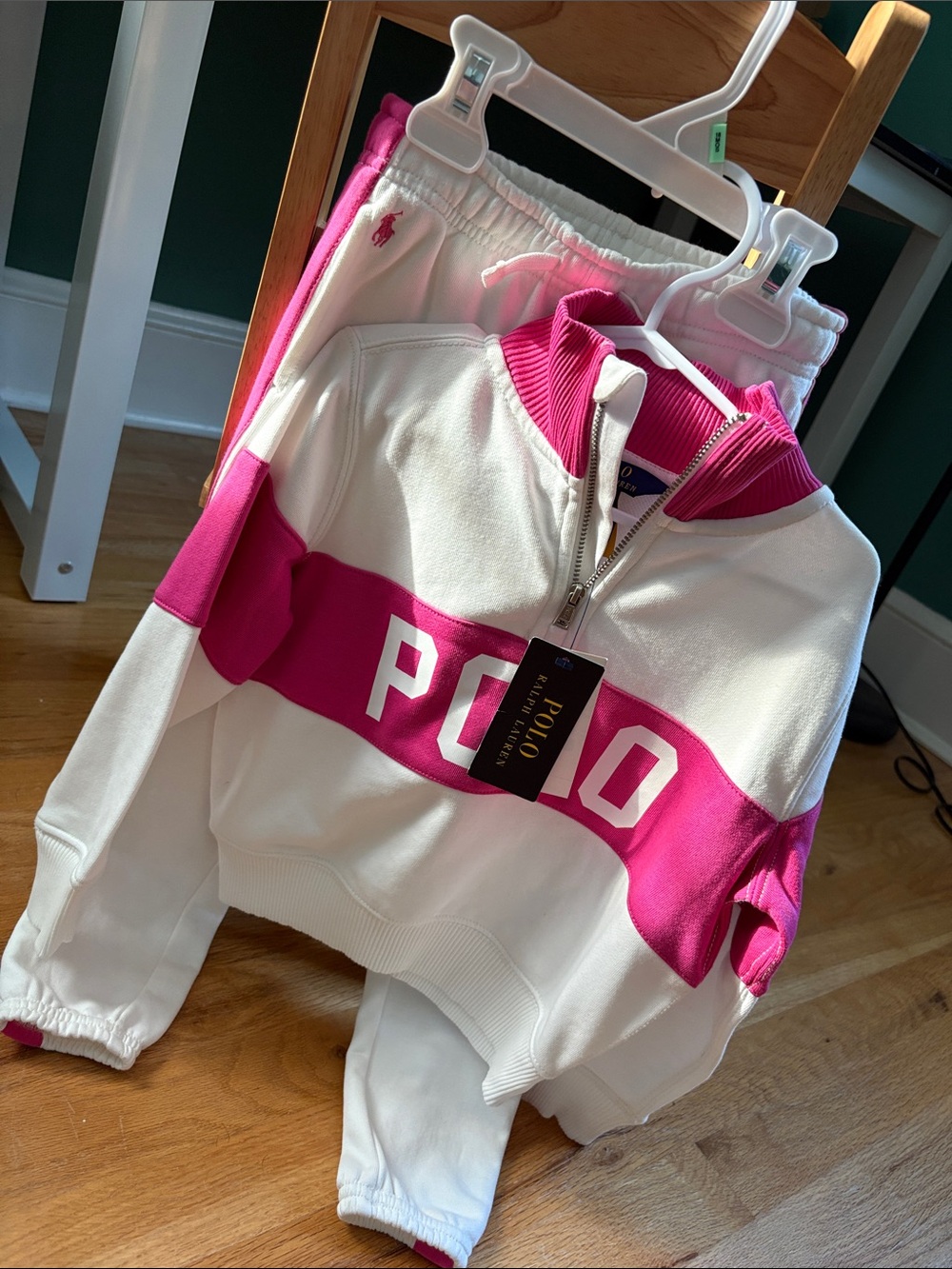 Polo by Ralph Lauren White & Hot Pink Logo Sweatshirt and Joggers Set